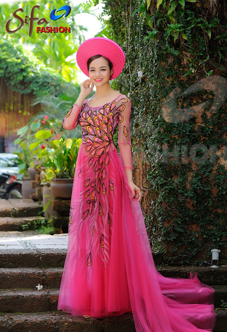 Áo dài dạ hội kết hoa