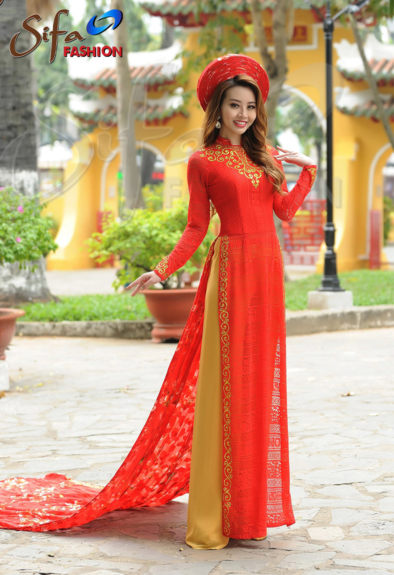 Áo dài dạ hội vẽ nghệ thuật