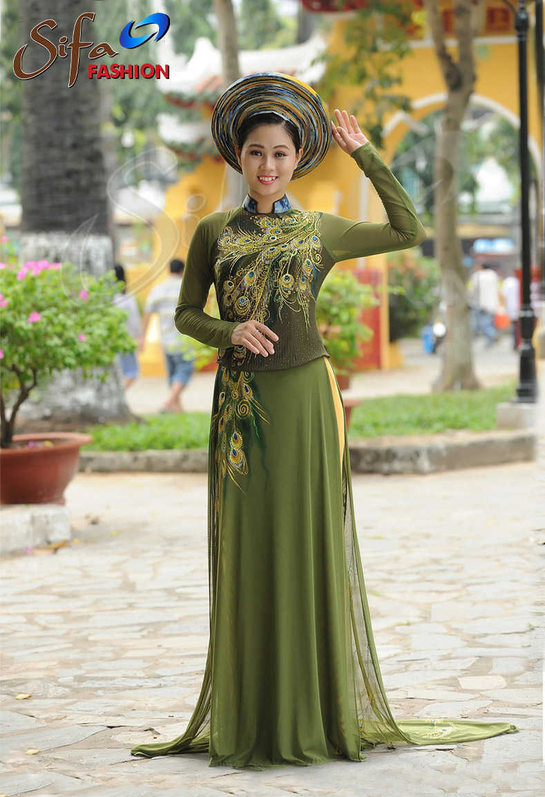 Áo dài dạ hội vẽ nghệ thuật