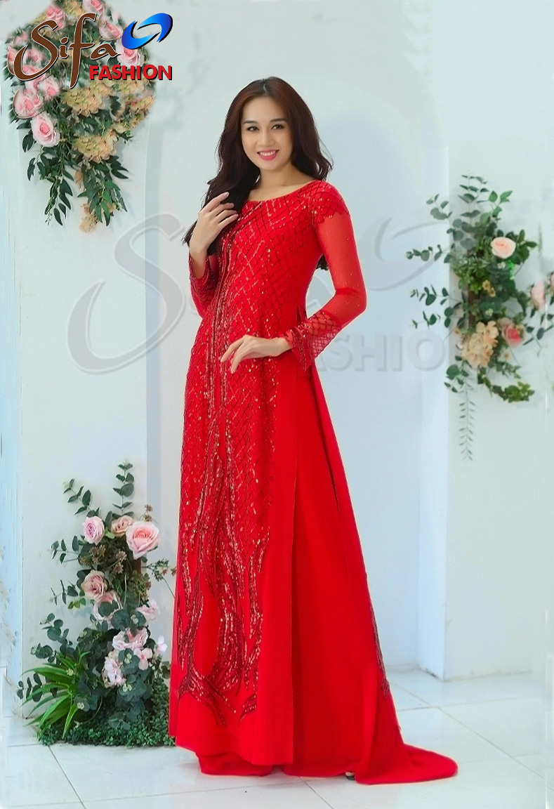 Áo dài tay phối lưới